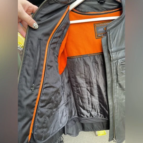 Black First classic leather gear motorcycle riding jacket with vest XL XXL - Picture 7 of 14